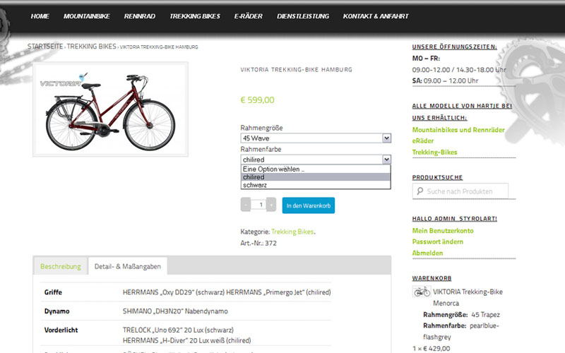 styrolart print- und webdesign - Website Charly's Bikeshop